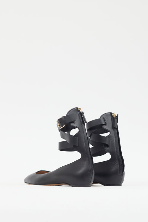 Valentino Black Leather Ankle Strap Flat