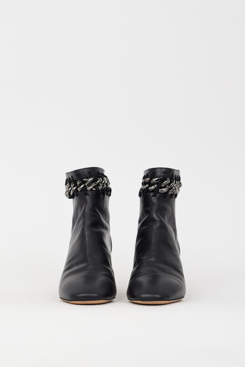 Valentino Black Leather 
Chain Cutout Boot