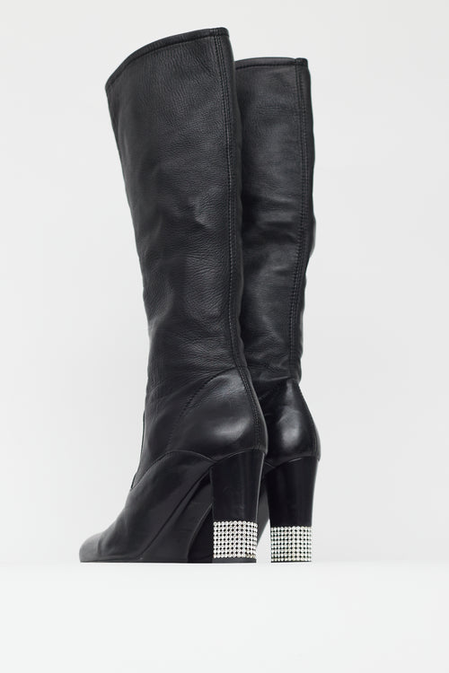 Valentino Black Leather Crystal Heel Boot