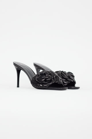 Valentino Black Leather Flower Mule