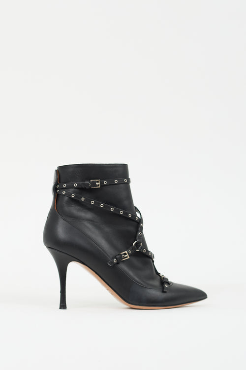 Valentino Black Leather Love Latch Harness Boot