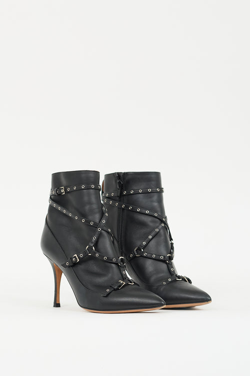 Valentino Black Leather Love Latch Harness Boot