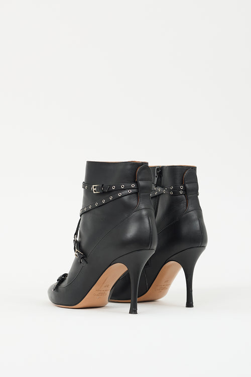 Valentino Black Leather Love Latch Harness Boot