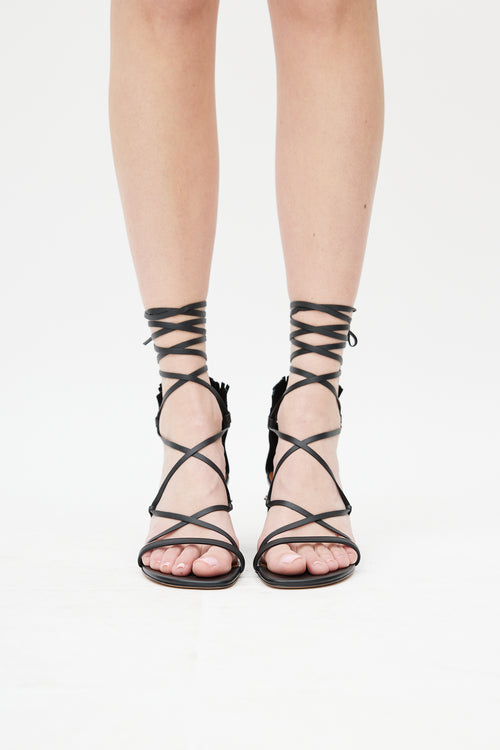 Valentino Black Leather Lace Up Mask Heel