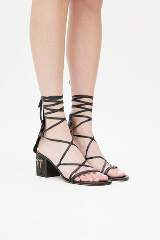 Valentino Black Leather Lace Up Mask Heel