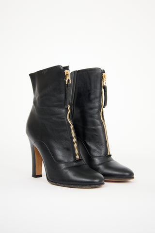 Valentino Black Leather Rebelle Heeled Boot