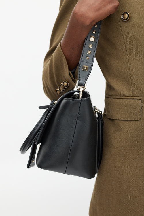 Valentino Black Leather RockStud Top Handle Bag