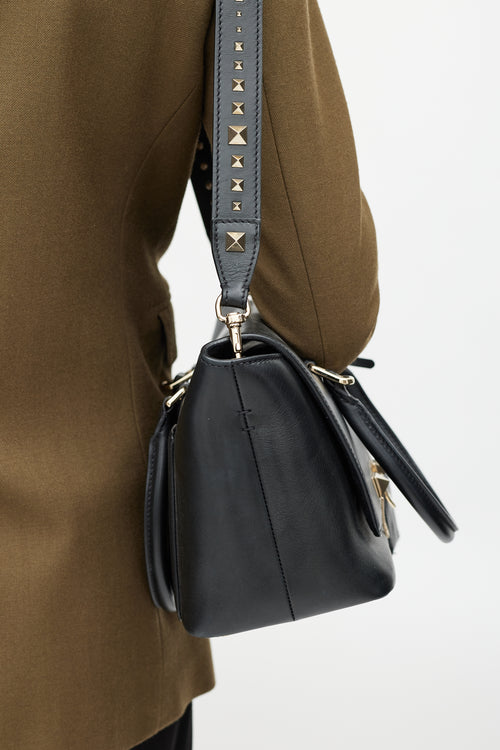 Valentino Black Leather RockStud Top Handle Bag