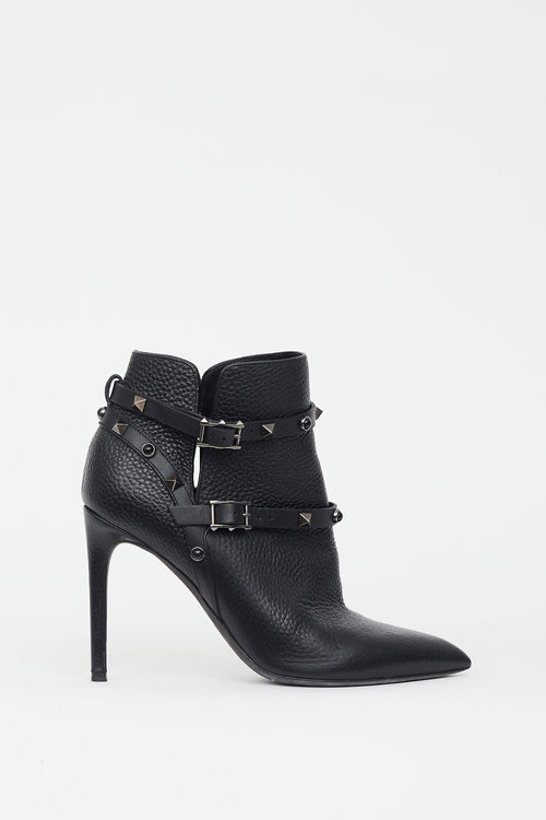 Valentino Black Leather Rockstud Ankle Boot