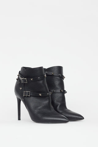 Valentino Black Leather Rockstud Ankle Boot