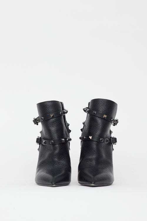 Valentino Black Leather Rockstud Ankle Boot