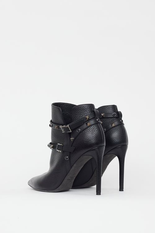 Valentino Black Leather Rockstud Ankle Boot