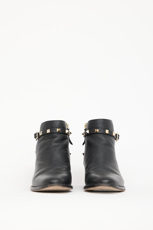 Valentino Black Leather Rockstud Ankle Boot