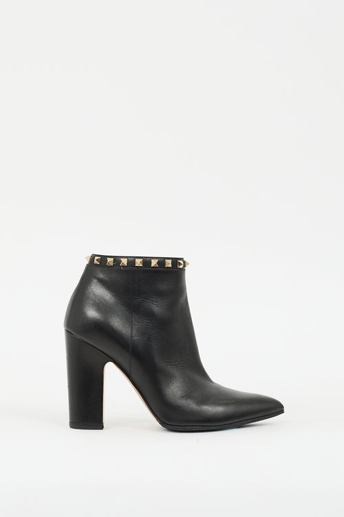 Valentino Black Leather Rockstud Ankle Boot