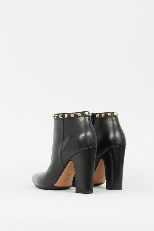 Valentino Black Leather Rockstud Ankle Boot