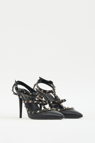 Valentino Black Leather Rockstud Caged Pump