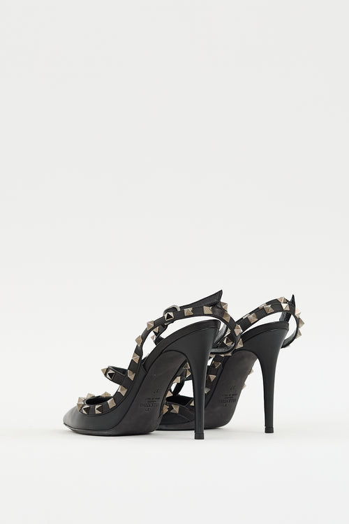 Valentino Black Leather Rockstud Caged Pump