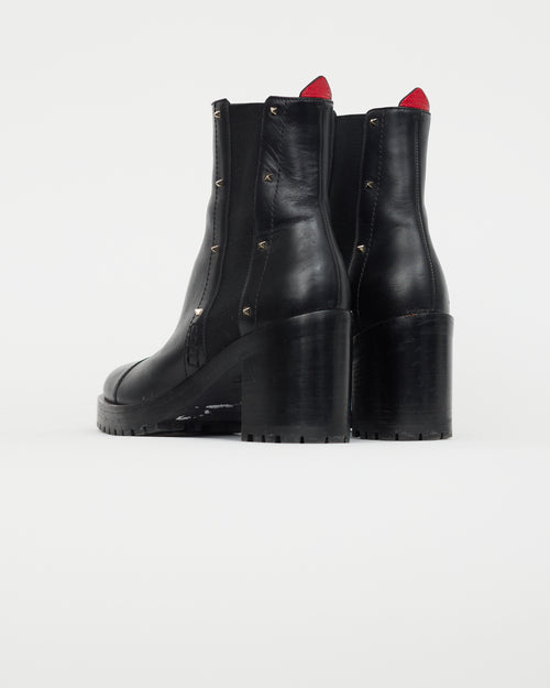 Valentino Black Leather Rockstud Chelsea Boot