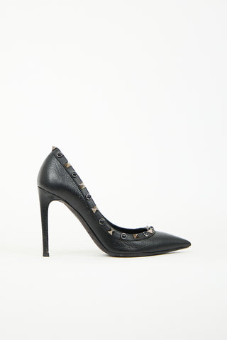 Valentino Black Leather Rockstud Rolling Pump