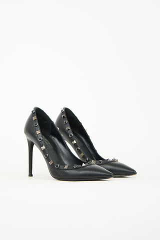 Valentino Black Leather Rockstud Rolling Pump