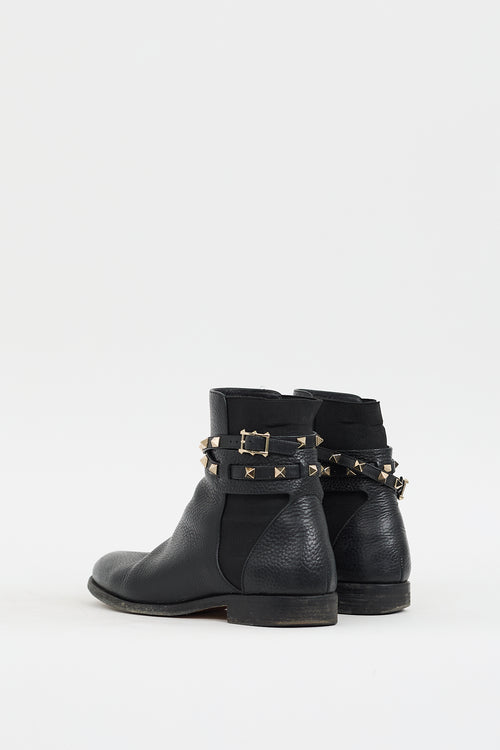 Valentino Black Leather Rockstud Wraparound Chelsea Boot