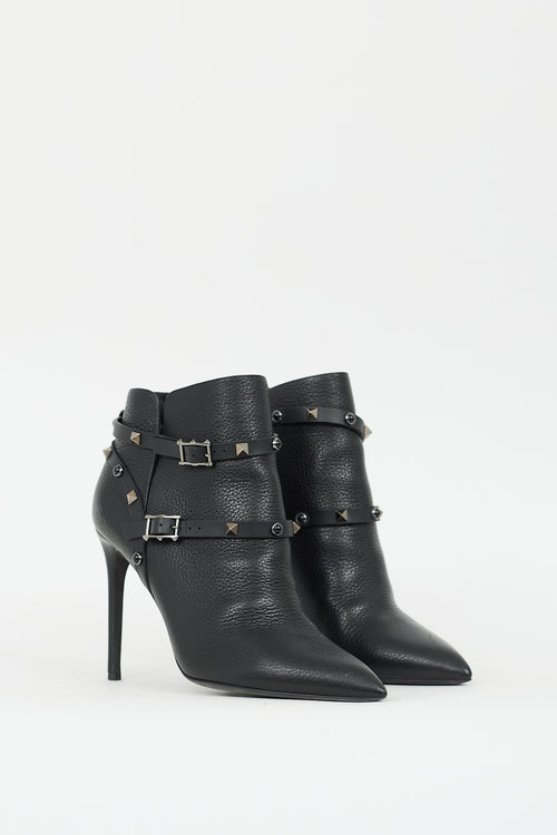 Valentino Black Leather Rockstud Ankle Boot