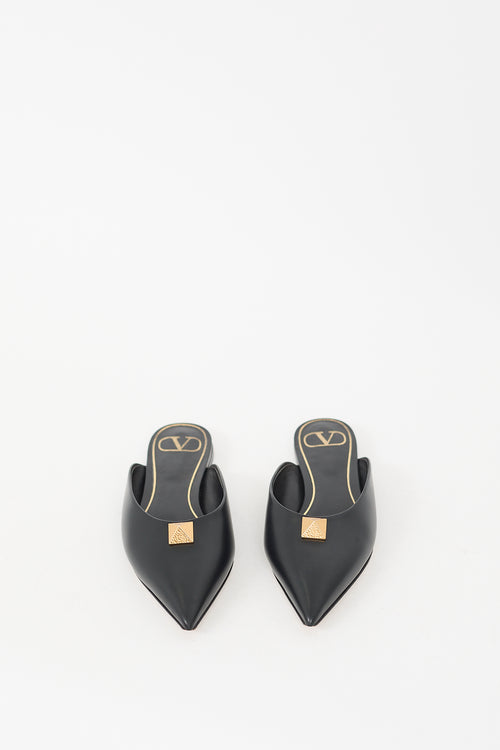 Valentino Black Leather Roman Stud Flat Mule