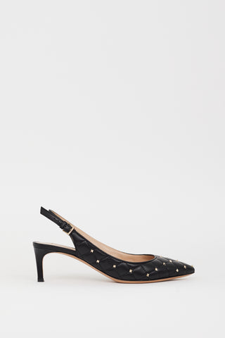 Valentino Black Quilted Leather Mini Rockstud Slingback Pump