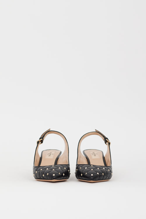 Valentino Black Quilted Leather Mini Rockstud Slingback Pump