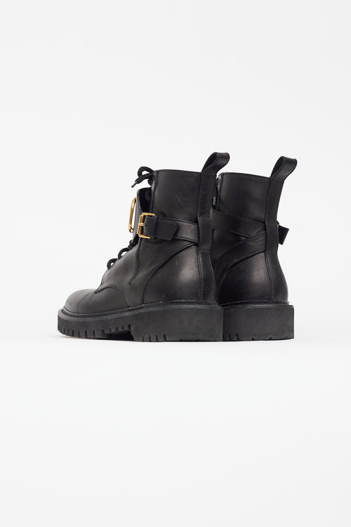 Valentino Black Leather VLogo Combat Boot