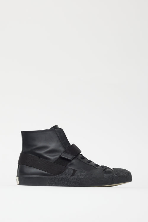 Valentino Black Leather Logo Strap Sneaker