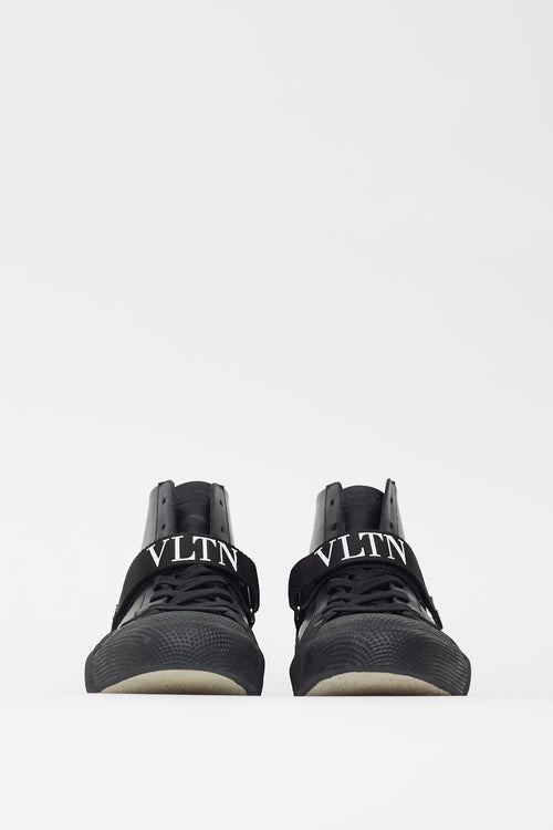 Valentino Black Leather Logo Strap Sneaker