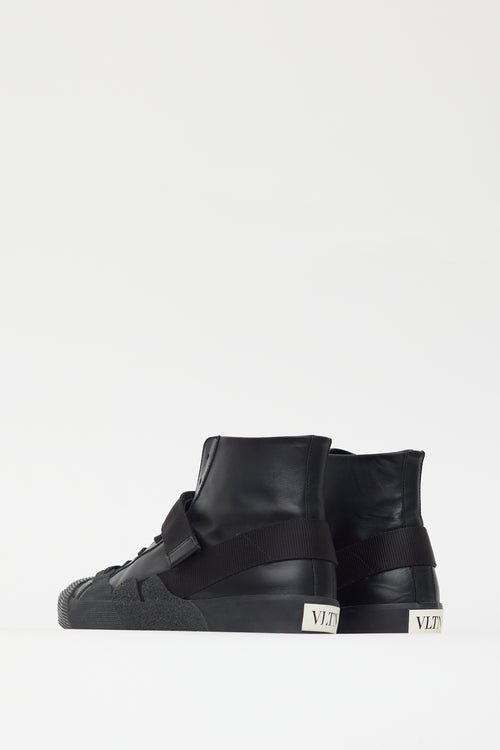 Valentino Black Leather Logo Strap Sneaker