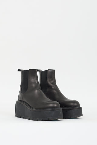 Valentino Black Leather VLogo Uniqueform Boot