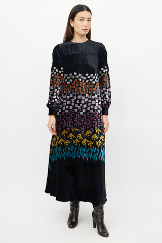 Valentino Black 
Multicolour Floral Velvet Dress