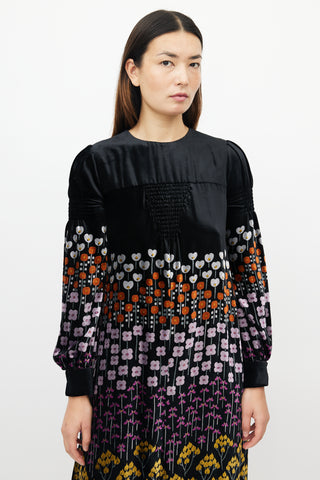 Valentino Black 
Multicolour Floral Velvet Dress