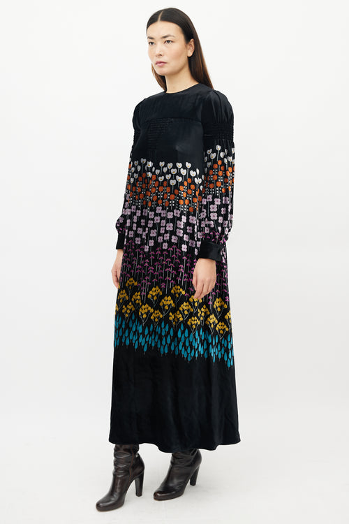 Valentino Black 
Multicolour Floral Velvet Dress