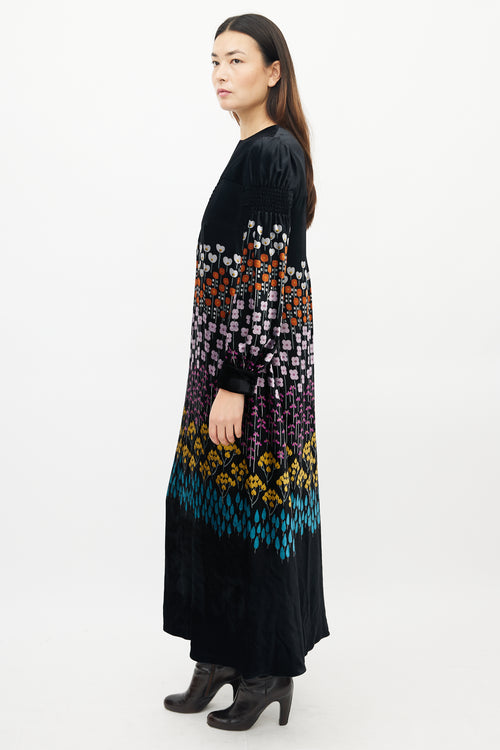 Valentino Black 
Multicolour Floral Velvet Dress