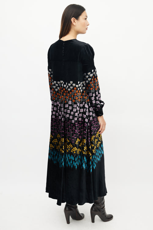 Valentino Black 
Multicolour Floral Velvet Dress