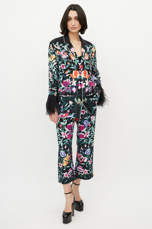 Valentino Black 
Multi Silk Floral 
Feather Set