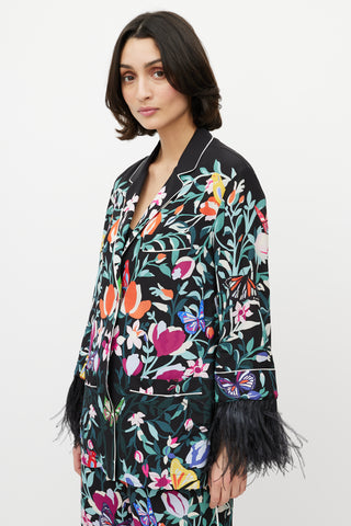 Valentino Black 
Multi Silk Floral 
Feather Set