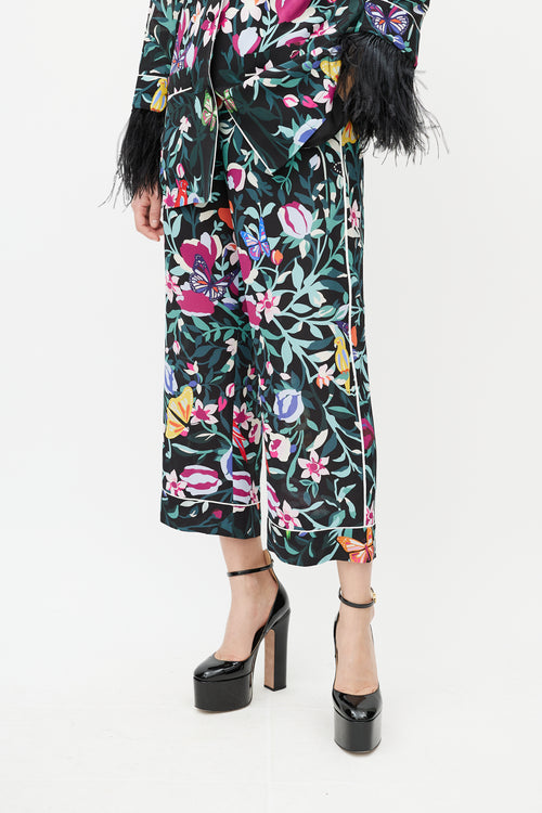 Valentino Black 
Multi Silk Floral 
Feather Set