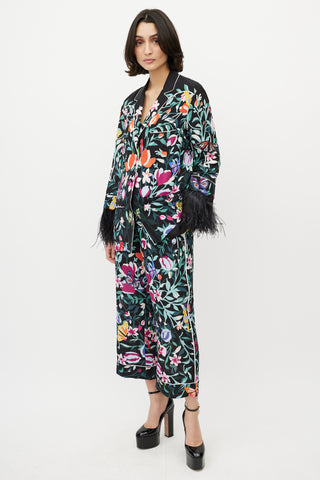 Valentino Black 
Multi Silk Floral 
Feather Set