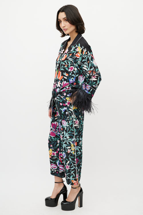 Valentino Black 
Multi Silk Floral 
Feather Set