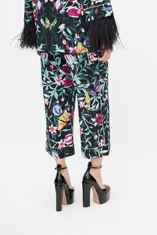 Valentino Black 
Multi Silk Floral 
Feather Set