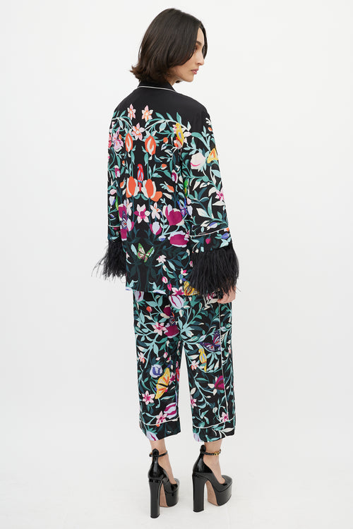 Valentino Black 
Multi Silk Floral 
Feather Set