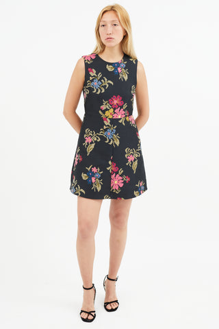 Red Valentino Black 
Multi Floral Embroidered Dress