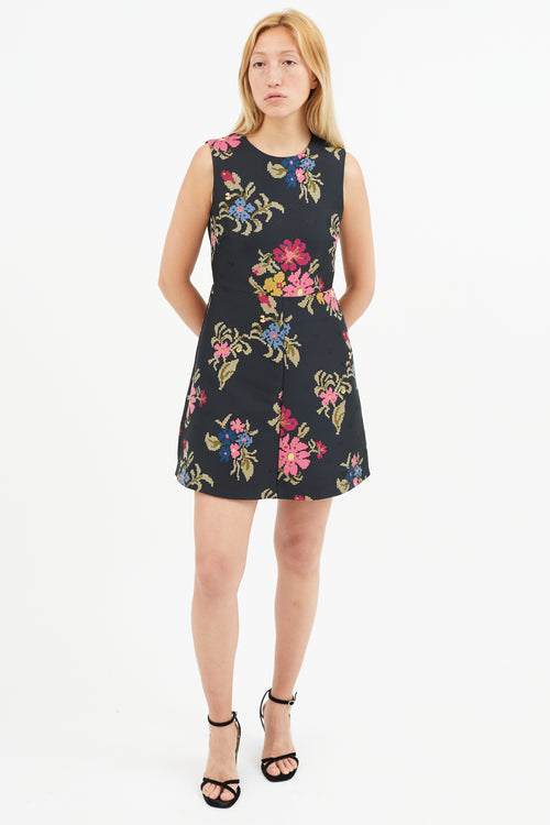 Red Valentino Black 
Multi Floral Embroidered Dress