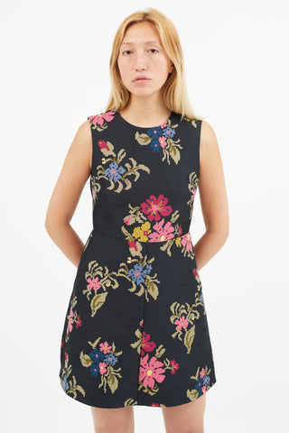 Red Valentino Black 
Multi Floral Embroidered Dress