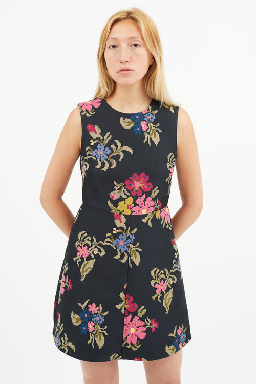 Red Valentino Black 
Multi Floral Embroidered Dress